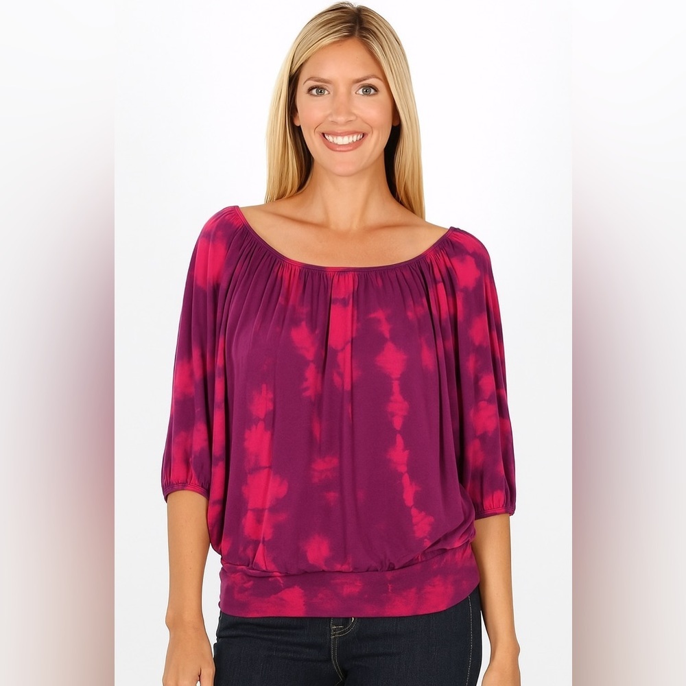 Purple Tie Die Stripe Poncho Style Top‎